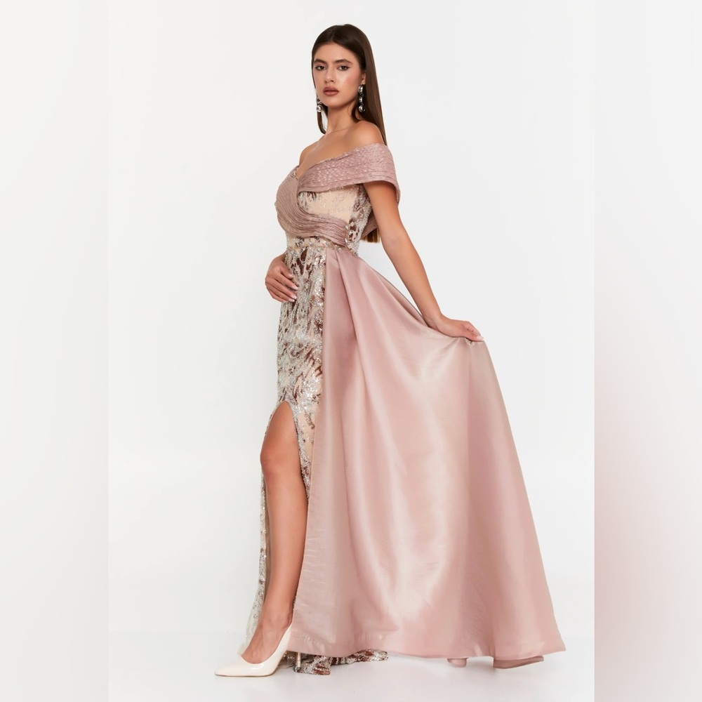Elegant Pink Sequin Evening Gown Size 10 New With Tags - Picture 4 of 11
